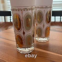 RARE Mid-Century Modern TWO Gold Royal Ladies Portrait Tall Boy Glasses