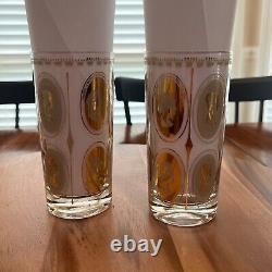 RARE Mid-Century Modern TWO Gold Royal Ladies Portrait Tall Boy Glasses