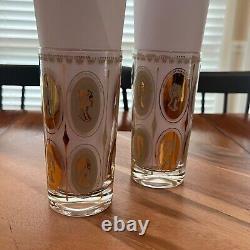 RARE Mid-Century Modern TWO Gold Royal Ladies Portrait Tall Boy Glasses