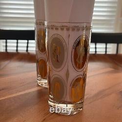 RARE Mid-Century Modern TWO Gold Royal Ladies Portrait Tall Boy Glasses