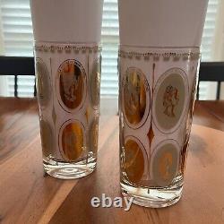 RARE Mid-Century Modern TWO Gold Royal Ladies Portrait Tall Boy Glasses