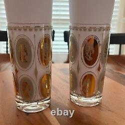 RARE Mid-Century Modern TWO Gold Royal Ladies Portrait Tall Boy Glasses