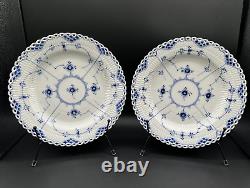 RARE Pair of NEW ROYAL COPENHAGEN 9 7/8 in Dinner Plates Blue Fluted Full Lace