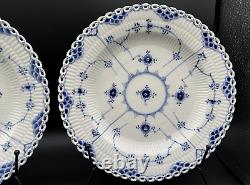 RARE Pair of NEW ROYAL COPENHAGEN 9 7/8 in Dinner Plates Blue Fluted Full Lace