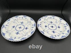 RARE Pair of NEW ROYAL COPENHAGEN 9 7/8 in Dinner Plates Blue Fluted Full Lace