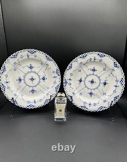 RARE Pair of NEW ROYAL COPENHAGEN 9 7/8 in Dinner Plates Blue Fluted Full Lace