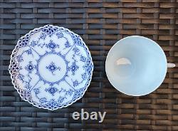 RARE ROYAL COPENHAGEN Blue Fluted Full Lace Flat Cup &Saucer, Pristine Condition