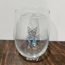 RARE ROYAL LEERDAM Pier 1 Stemless Wine Glasses Set of 4 Cats Dressed Up Party