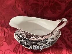 RARE Royal Crown Derby Black Aves Gravy Boat with Tray PLATINUM TRIM