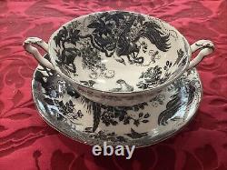 RARE Royal Crown Derby Black Aves Platinum Trim Two Handle Soup NEVER USED