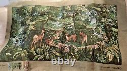 RARE VTG XL ROYAL PARIS FRENCH Tapestry Canvas Needlepoint Deers Garden Jungle