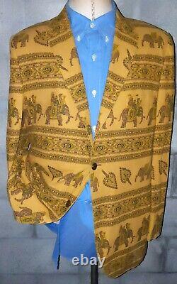 RARE Vintage 38R Royal Indian Elephant Tapestry Textured Blazer Coat Jacket