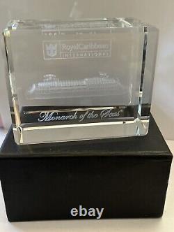 ROYAL CARIBBEAN Monarch Of The Seas Ship 3D Etched Crystal Block In Box HTF RARE