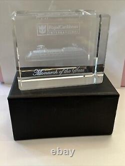 ROYAL CARIBBEAN Monarch Of The Seas Ship 3D Etched Crystal Block In Box HTF RARE