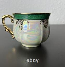 ROYAL JAPAN 12 PC Slotted Tea Cup and Saucer Set Iridescent Opal Gold Trim RARE