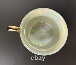 ROYAL JAPAN 12 PC Slotted Tea Cup and Saucer Set Iridescent Opal Gold Trim RARE