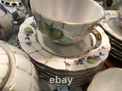 RUSSIAN Imperial Lomonosov Porcelain Tea Set service Forest Violet RARE 6/24