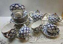 Rare Coffee Tea Set Lomonosov Imperial Porcelain 4/16 Cobalt Net Large Cell Gold