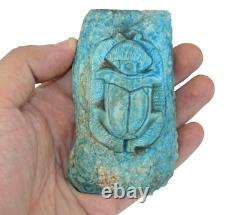 Rare Egyptian Antique Royal Nile Scarab in Block Stone