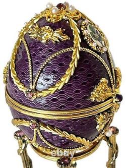 Rare Faberge Imperial Anniversary Egg Franklin Mint 18K & Sterling & Amethysts