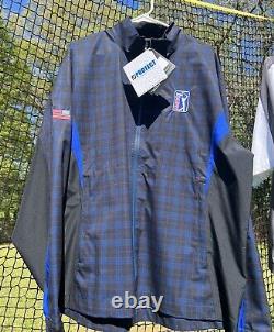 Rare NWT FootJoy Golf HydroLite PGA Tour Rain Jacket Size L Black&Royal Plaid