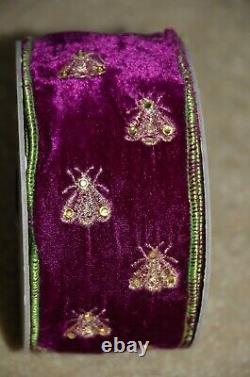 Rare New D Stevens Royal Napoleon Bee Jeweled Velvet Green Purple Wired Ribbon