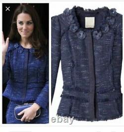 Rare New Rebecca Taylor Embellished Tweed Jacket Blazer Blue usa 8 ASO Royal