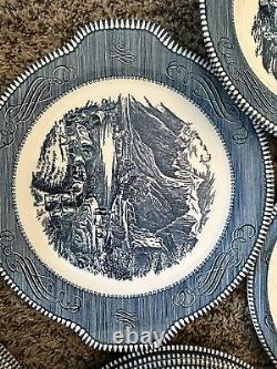 Rare Pieces Antique/Vintage Currier And Ives Bleu Dishes Set of 86 Royal USA