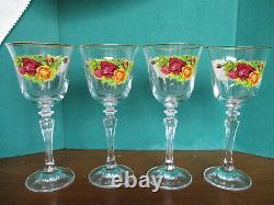 Rare Royal Albert Old Country Roses Red Wine Hock Glasses Gold Trim New Mint Nbu