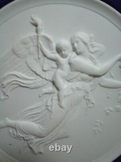 Rare Royal Copenhagen Pair Bisque Wall Plaques-angel Of Day & Night1965