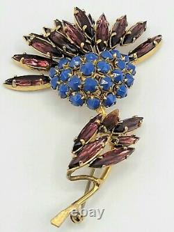 Rare SCHREINER New York Signed Royal Blue/ Deep Purple Thistle Flower Brooch
