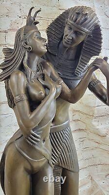 Rare Sculpture 65 Lbs Signed Fisher Akhenaten And Nefertiti Royal Pair Bronze