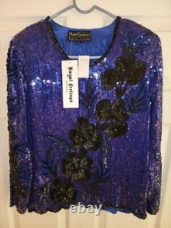 Rare Vintage 1980s Royal Feelings Sequined Top, Pure Silk, Handmade, New Unworn