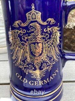 Rare Vintage ALWE Cobalt Blue and 24kt Gold Imperial German Eagle Crest Stein