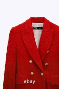 Rare Zara Royal Kate Red Blazer Textured Tweed Gold Buttons Jacket Coat M