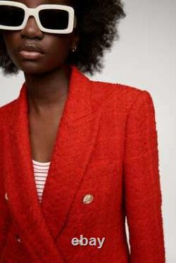 Rare Zara Royal Kate Red Blazer Textured Tweed Gold Buttons Jacket Coat M
