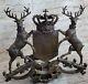 Royal Achievement Of Arms Two Reindeers Crown Shield Bronze Sculpture Crest Gift