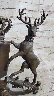 Royal Achievement of Arms Two Reindeers Crown Shield Bronze Sculpture Crest Gift
