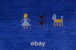 Royal Blue Tribal Pictorial Gabbeh 3X10 Modern Runner Rug Plush Hallway Carpet