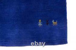 Royal Blue Tribal Pictorial Gabbeh 3X10 Modern Runner Rug Plush Hallway Carpet