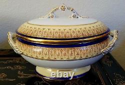 Royal China Works Worcester Cobalt Gold Covered Soup Tureen And Lid Set Rare HTF