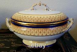 Royal China Works Worcester Cobalt Gold Covered Soup Tureen And Lid Set Rare HTF