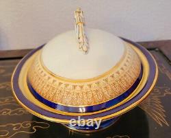 Royal China Works Worcester Cobalt Gold Covered Vegetable Tureen & Lid Set Rare