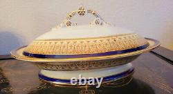 Royal China Works Worcester Cobalt Gold Covered Vegetable Tureen & Lid Set Rare