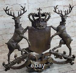 Royal Family Crest Coat of Arms Two Stags Crown Shield Bronze Wall Plaque Sale