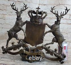 Royal Family Crest Coat of Arms Two Stags Crown Shield Bronze Wall Plaque Sale