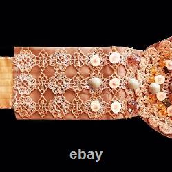 Royal belt luxury women crochet faux leather handmade sequin bead gift idea rare