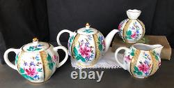 Russian Imperial Lomonosov 22kt gold trim tea set rare floral pattern 10 piece