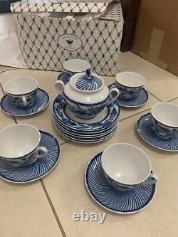Russian Imperial Lomonosov Porcelain Tea set In Rare Cobalt