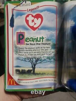 TY PEANUT The Royal Blue Elephant 1995 McDonalds Beanie Baby RARE RETIRED Sealed